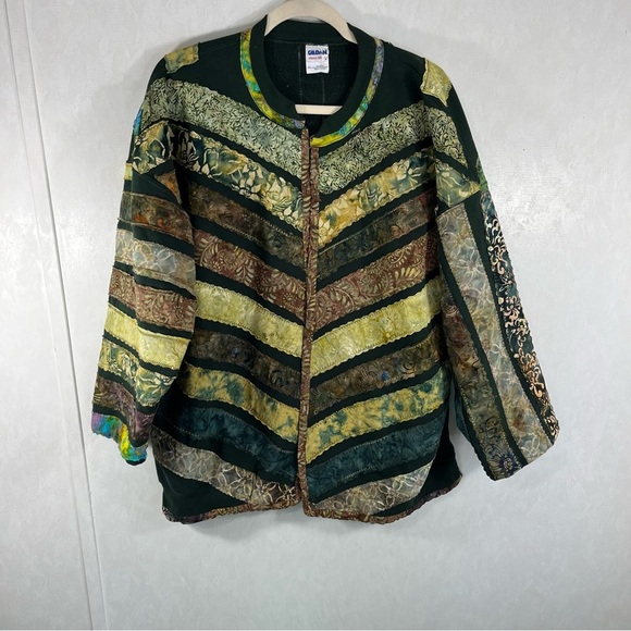 Handmade Multicolored Patchwork Chevron Jacket  Plus Size Gildan Sweatshirt Base - Picture 1 of 4